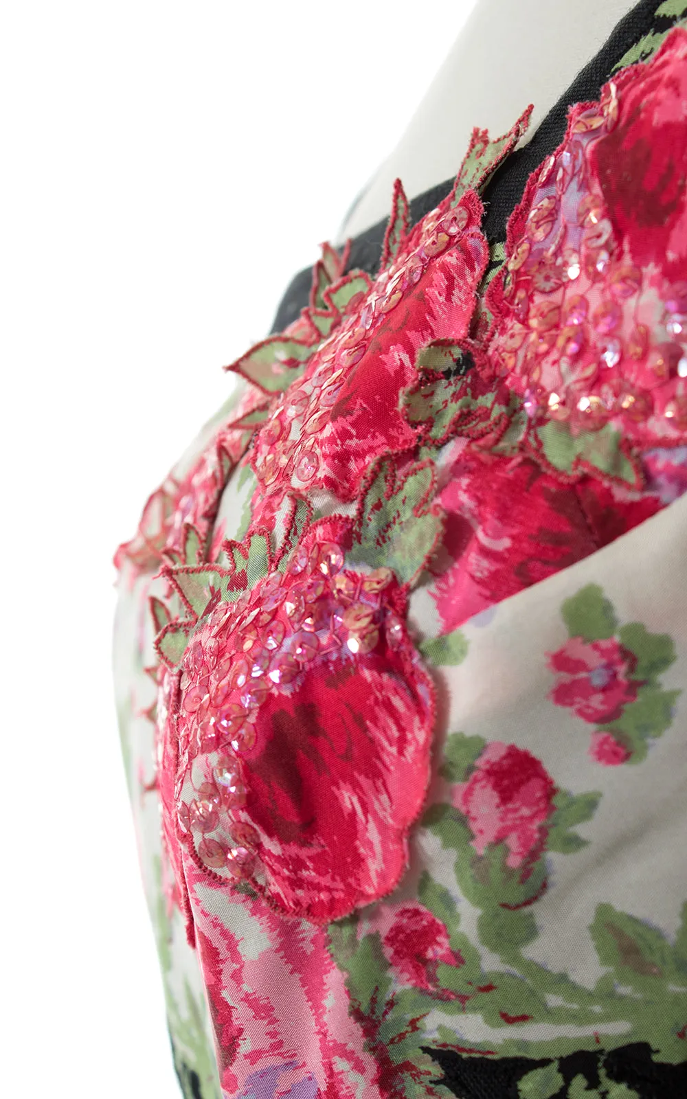 1950s Peggy Hunt Floral Sequin Silk & Linen Dress | medium