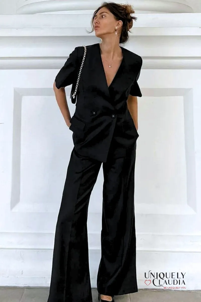 Meredith Double-Breasted Satin Blazer and Pant Set